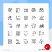 Stock Vector Icon Pack mit 25 Zeilenzeichen und Symbolen für Kriminalität Internet E-Commerce Globus Erde editierbare Vektordesign-Elemente