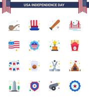 Packung mit 16 USA-Unabhängigkeitstag-Feierwohnungsschildern und Symbolen für den 4. Juli, wie z vektor