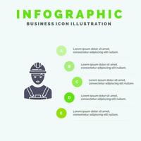 arbeiter industrie avatar ingenieur vorgesetzter festes symbol infografiken 5 schritte präsentationshintergrund vektor