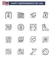 Linienpaket mit 16 Symbolen für den Unabhängigkeitstag der USA für den Empfang, Hochzeit, amerikanische Liebesgirlande, editierbare Designelemente für den Tag der USA vektor