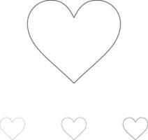 hjärta kärlek tycka om Twitter djärv och tunn svart linje ikon uppsättning vektor
