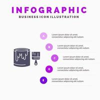 Pinsel, Eimer, Farbe, Malerei, festes Symbol, Infografiken, 5 Schritte, Präsentationshintergrund vektor