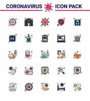 25 flache, farbig gefüllte Linien Coronavirus-Epidemie-Icon-Pack saugen als Skalenschild Coronavirus medizinischer Schutz virales Coronavirus 2019nov-Krankheitsvektor-Designelemente vektor