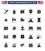 packa av 25 USA oberoende dag firande fast glyf tecken och 4:e juli symboler sådan som amerikan Karta vin plats dag redigerbar USA dag vektor design element