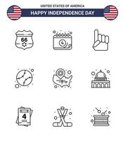 Lycklig oberoende dag 4:e juli uppsättning av 9 rader amerikan pictograph av stater förenad skum hand stater amerikan redigerbar USA dag vektor design element