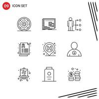 Stock Vector Icon Pack mit 9 Zeilen Zeichen und Symbolen für Pflegebericht os männliches Netzwerk editierbare Vektordesign-Elemente