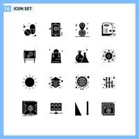 Mobile Schnittstelle solider Glyphensatz von 16 Piktogrammen von Message Board Geolocation Content Management Konzept editierbare Vektordesign-Elemente vektor