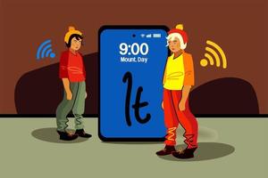 Illustration von Kindern und einem Smartphone. it-technologien und social media.internetkommunikation vektor