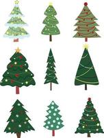 satz von vektorweihnachtsbäumen, eleganten weihnachtsbäumen, neujahrsdekor vektor