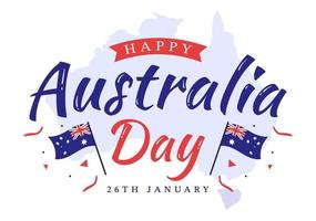 glücklicher australien-tag, der jedes jahr am 26. januar mit flaggen und karte zur vielfalt der völker in flacher hand gezeichneter schablonenillustration der karikatur begangen wird vektor