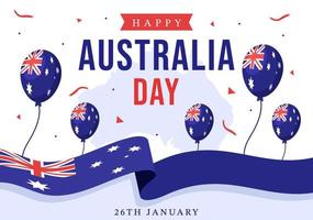 Lycklig Australien dag observerats varje år på januari 26: e med flaggor och Karta till mångfald av människors i platt tecknad serie hand dragen mall illustration vektor