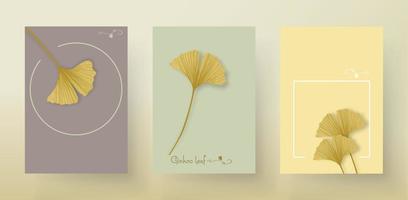 Ginkgo-Biloba-Blätter setzen. handzeichnungselemente für logo-hochzeitskarten, kosmetik, tätowierung, spa, schmuck, yoga-design. vektorillustration in einem minimalen linearen stil vektor