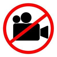 video inspelning är förbjuden. kamera ikon med röd cirkel. varning tecken vektor illustration.