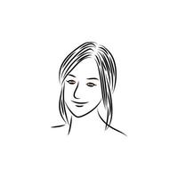 junge schönheit modell mädchen weiblich frauen linie kunst umriss logo vektor illustration kurze haare stilvoll