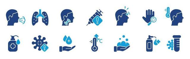 Symbol für medizinischen Krankheitsschutz von pathogenen Bakterien. Coronavirus-Epidemie-Sicherheits-Silhouetten-Icon-Set. Grippevirus-Infektion Glyphen-Piktogramm verhindern. isolierte Vektorillustration. vektor