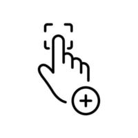 Lägg till Rör id till de smartphone linje ikon. skanna fingeravtryck Lösenord till tillgång linjär piktogram. scanner mänsklig finger skriva ut Identifiering översikt symbol. redigerbar stroke. isolerat vektor illustration.