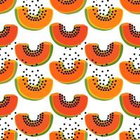 Vektor Musterdesign mit Papaya-Scheiben. bunter handgezeichneter minimalistischer Hintergrund. Papayastücke mit Samenkulisse.