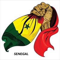 fisted hand innehav senegalesiska flagga. vektor illustration av lyft hand gripa tag i flagga. flagga drapering runt om hand. skalbar eps formatera