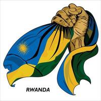 fisted hand innehav rwandiska flagga. vektor illustration av lyft hand gripa tag i flagga. flagga drapering runt om hand. skalbar eps formatera