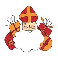 helgon nicholas eller sinterklaas söt klotter porträtt. vektor illustration av st nick med presenterar, enkel klotter med kontur linje översikt teckning