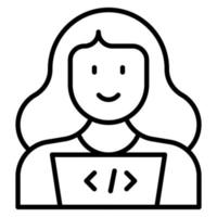 webb utvecklare kvinna linje ikon vektor