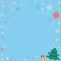 blauer weihnachtshintergrund weihnachtsbaum, geschenk, sterne, schneeflocken, flacher vektor