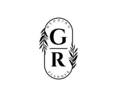 gr initialen brief hochzeitsmonogramm logos sammlung, handgezeichnete moderne minimalistische und florale vorlagen für einladungskarten, save the date, elegante identität für restaurant, boutique, café im vektor