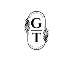 gt initialen brief hochzeitsmonogramm logos sammlung, handgezeichnete moderne minimalistische und florale vorlagen für einladungskarten, save the date, elegante identität für restaurant, boutique, café im vektor