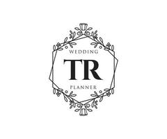 tr initialen brief hochzeitsmonogramm logos sammlung, handgezeichnete moderne minimalistische und florale vorlagen für einladungskarten, save the date, elegante identität für restaurant, boutique, café im vektor