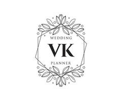 vk initialen brief hochzeitsmonogramm logos sammlung, handgezeichnete moderne minimalistische und florale vorlagen für einladungskarten, save the date, elegante identität für restaurant, boutique, café im vektor