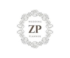 zp initialen brief hochzeitsmonogramm logos sammlung, handgezeichnete moderne minimalistische und florale vorlagen für einladungskarten, save the date, elegante identität für restaurant, boutique, café im vektor