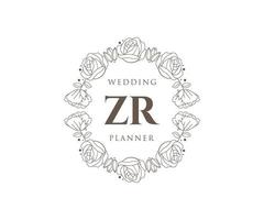 zr initialen brief hochzeitsmonogramm logos sammlung, handgezeichnete moderne minimalistische und florale vorlagen für einladungskarten, save the date, elegante identität für restaurant, boutique, café im vektor