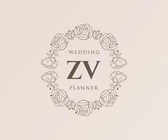 zv initialen brief hochzeitsmonogramm logos sammlung, handgezeichnete moderne minimalistische und florale vorlagen für einladungskarten, save the date, elegante identität für restaurant, boutique, café im vektor