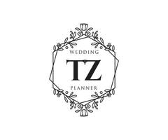 tz initialen brief hochzeitsmonogramm logos sammlung, handgezeichnete moderne minimalistische und florale vorlagen für einladungskarten, save the date, elegante identität für restaurant, boutique, café im vektor