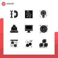 Stock Vector Icon Pack mit 9 Zeilen Zeichen und Symbolen für Wandertasche Pfeil Rucksack leicht editierbare Vektordesign-Elemente