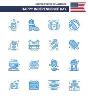 Usa Happy Independence Day Piktogramm Set von 16 einfachen Blues von Bridge Fries Festival Food Usa editierbare Usa Day Vektor Design Elemente