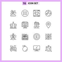 Mobile Interface Gliederungssatz von 16 Piktogrammen historischer christlicher Online-Gebäudediagramme editierbare Vektordesign-Elemente vektor