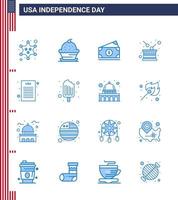 Happy Independence Day Pack mit 16 Blues-Zeichen und Symbolen für den Unabhängigkeitsurlaub Thanksgiving Drum Usa editierbare Usa-Tag-Vektordesign-Elemente vektor