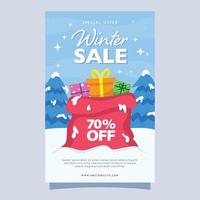 vinter- försäljning med söt santa claus väska affisch mall vektor