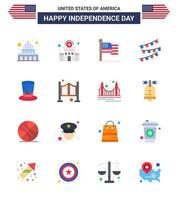 USA oberoende dag platt uppsättning av 16 USA piktogram av presidenter dag amerikan fest Glödlampa buntings redigerbar USA dag vektor design element