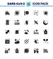 Coronavirus-Präventionsset-Symbole 25 solide Glyphen-Symbole wie Coronavirus-Stethoskop-Epidemie-Gesundheitsapotheke Virus-Coronavirus 2019nov-Krankheitsvektor-Designelemente vektor