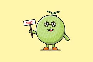 söt tecknad serie melon karaktär innehav försäljning tecken vektor