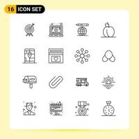 uppsättning av 16 modern ui ikoner symboler tecken för navigering gps värld app mat redigerbar vektor design element