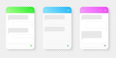 Chat-Bot-Bildschirmvorlagen. Life-Chat-Fenster mit Nachrichtenblasen isoliert auf transparentem Hintergrund. virtueller assistent, online-kundensupport-gespräch. Mobile Messenger-App-Design vektor