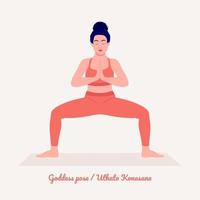 Yoga-Pose der Göttin. junge Frau, die Yoga-Übungen praktiziert. Frau Workout Fitness, Aerobic und Übungen. vektor