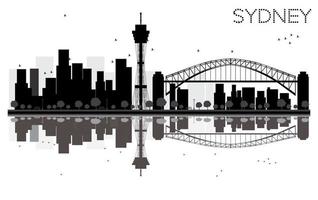 sydney city skyline schwarz-weiße silhouette mit reflexionen. vektor