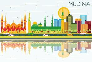 Medina-Skyline mit Farbgebäuden, blauem Himmel und Reflexionen. vektor