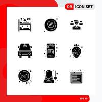 9 thematische Vektor-Solid-Glyphen und editierbare Symbole von bearbeitbaren Vektordesign-Elementen für Lebensmittelgeldbörsenbenutzer Online-Brieftaschenfahrzeuge vektor
