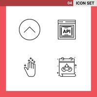 satz von 4 modernen ui-symbolen symbole zeichen für nach oben hand multimedia-anwendungsprogrammierschnittstelle nach unten bearbeitbare vektordesignelemente vektor