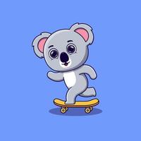 söt koala spelar skateboard tecknad serie vektor